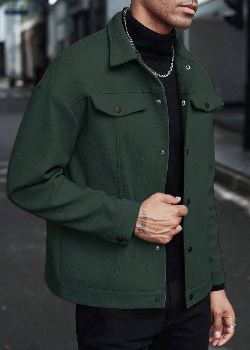 Mens Wool-Blend Collar Jacket – Fall/Winter Casual Business Sport Outerwear