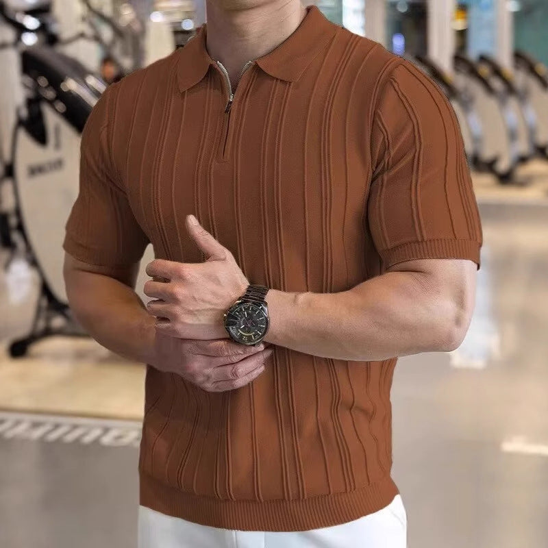 Men's Business Casual Half-Zip Knitted Short Sleeve Polo