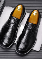 Men’s Genuine Leather Dress Shoes with Rotary Buckle — Business & Casual Oxford Style