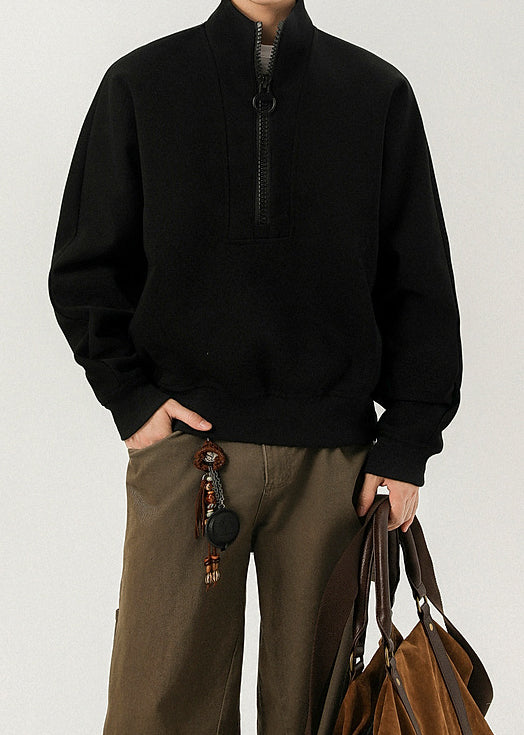 Men’s Oversized Half-Zip Stand Collar Sweatshirt – Streetwear High Street Winter Pullover