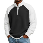 Men's Casual Color-Block Waffle Knit Quarter-Zip Pullover
