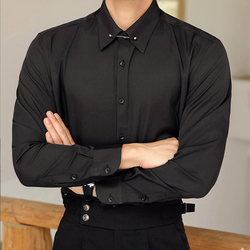 French-Inspired Imperial Collar Dress Shirt for Men – Long-Sleeve Anti-Wrinkle Elegant Point Collar Shirt