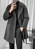 Men's British Style Wool Blend Overcoat - Long Loose-Fit Trench Coat for Autumn