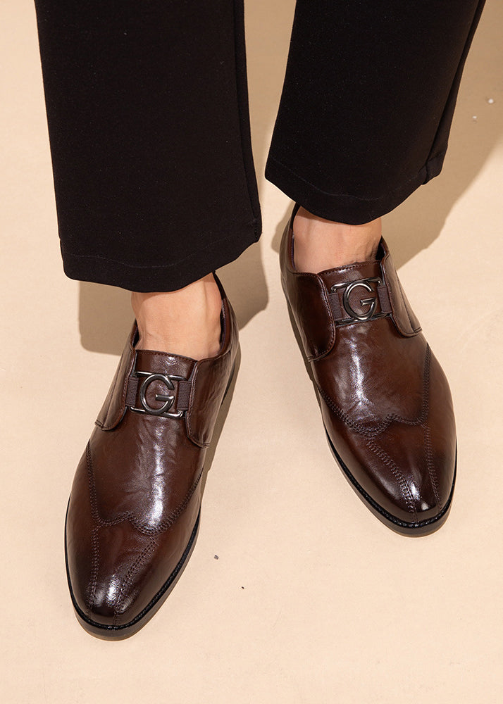 Men’s Embossed Leather Loafers – Slip-On Business Dress Shoes with Embroidered Detail