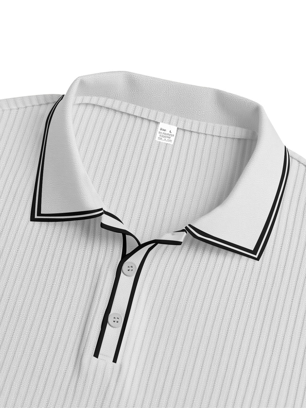 Men's Premium Vertical Ribbed Long Sleeve Polo Shirt - Slim Fit Business Casual Knitwear