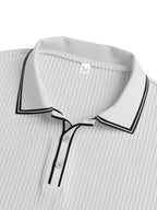 Men's Premium Vertical Ribbed Long Sleeve Polo Shirt - Slim Fit Business Casual Knitwear