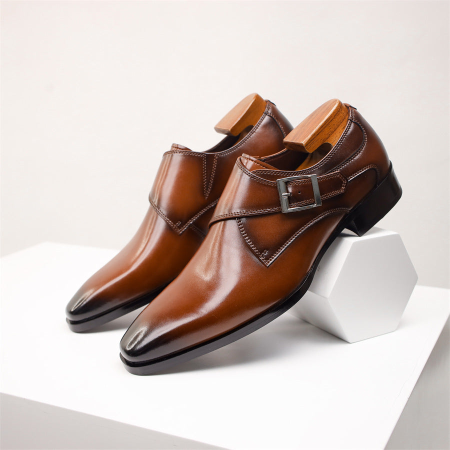 Square-Toe Genuine Leather Monk Shoes