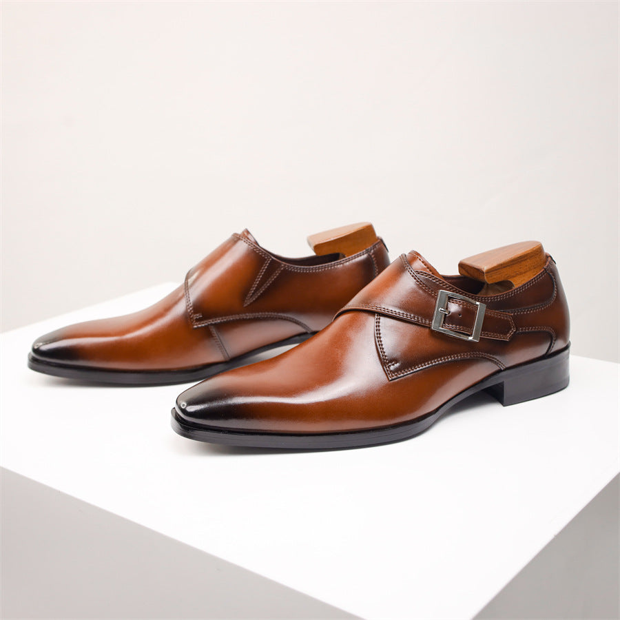 Square-Toe Genuine Leather Monk Shoes