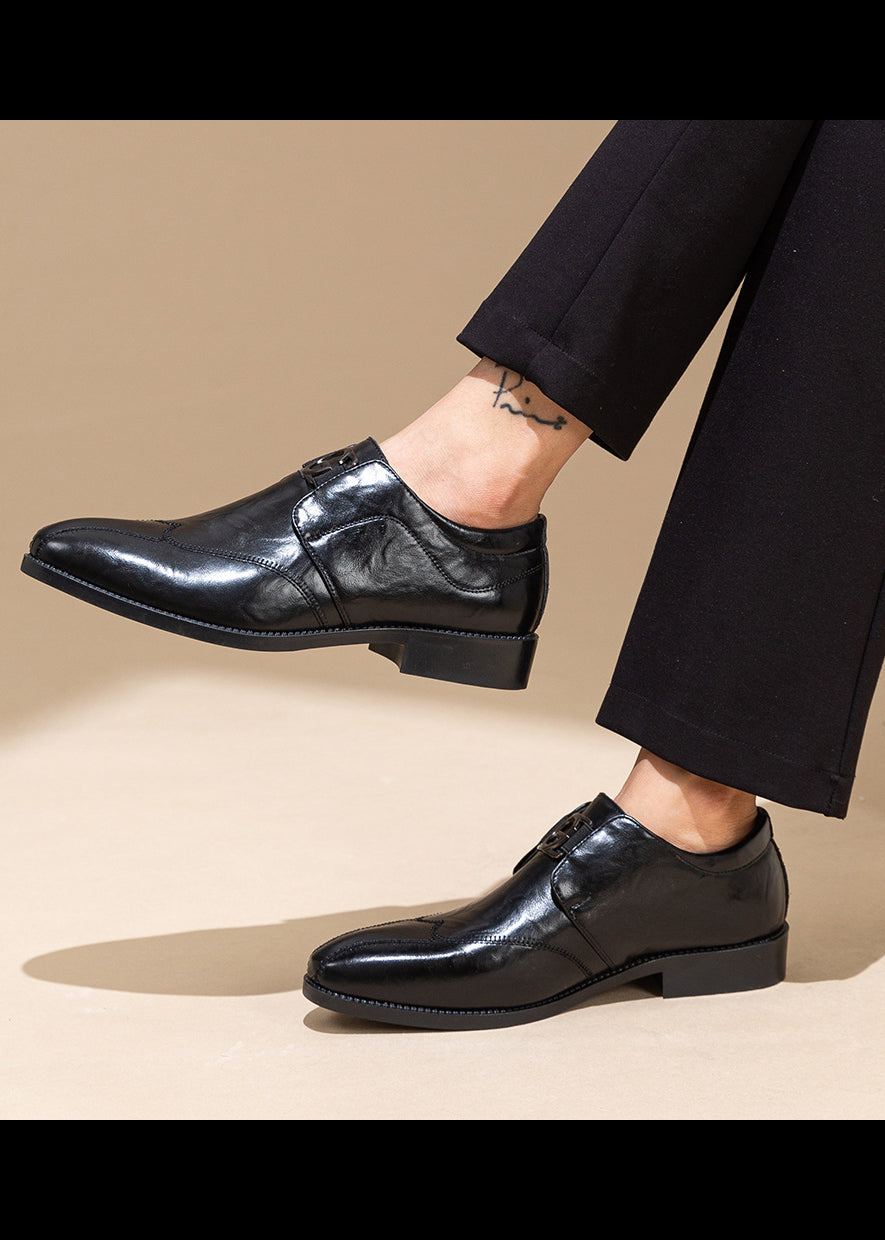 Men’s Embossed Leather Loafers – Slip-On Business Dress Shoes with Embroidered Detail