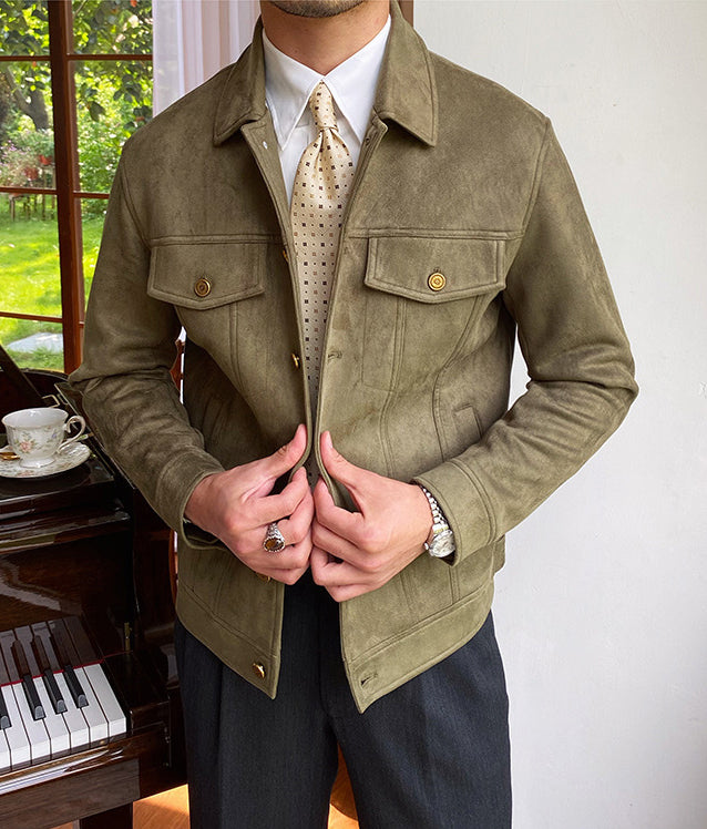 Suede Lapel Casual Jacket