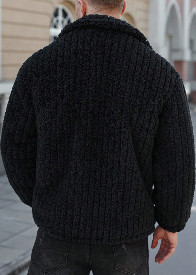 Men’s Plush Fleece Collar Jacket – Warm, Soft & Casual Winter Outerwear