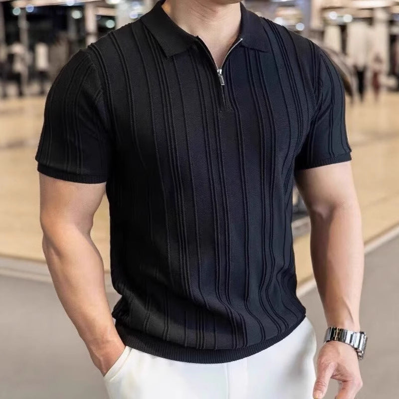 Men's Business Casual Half-Zip Knitted Short Sleeve Polo