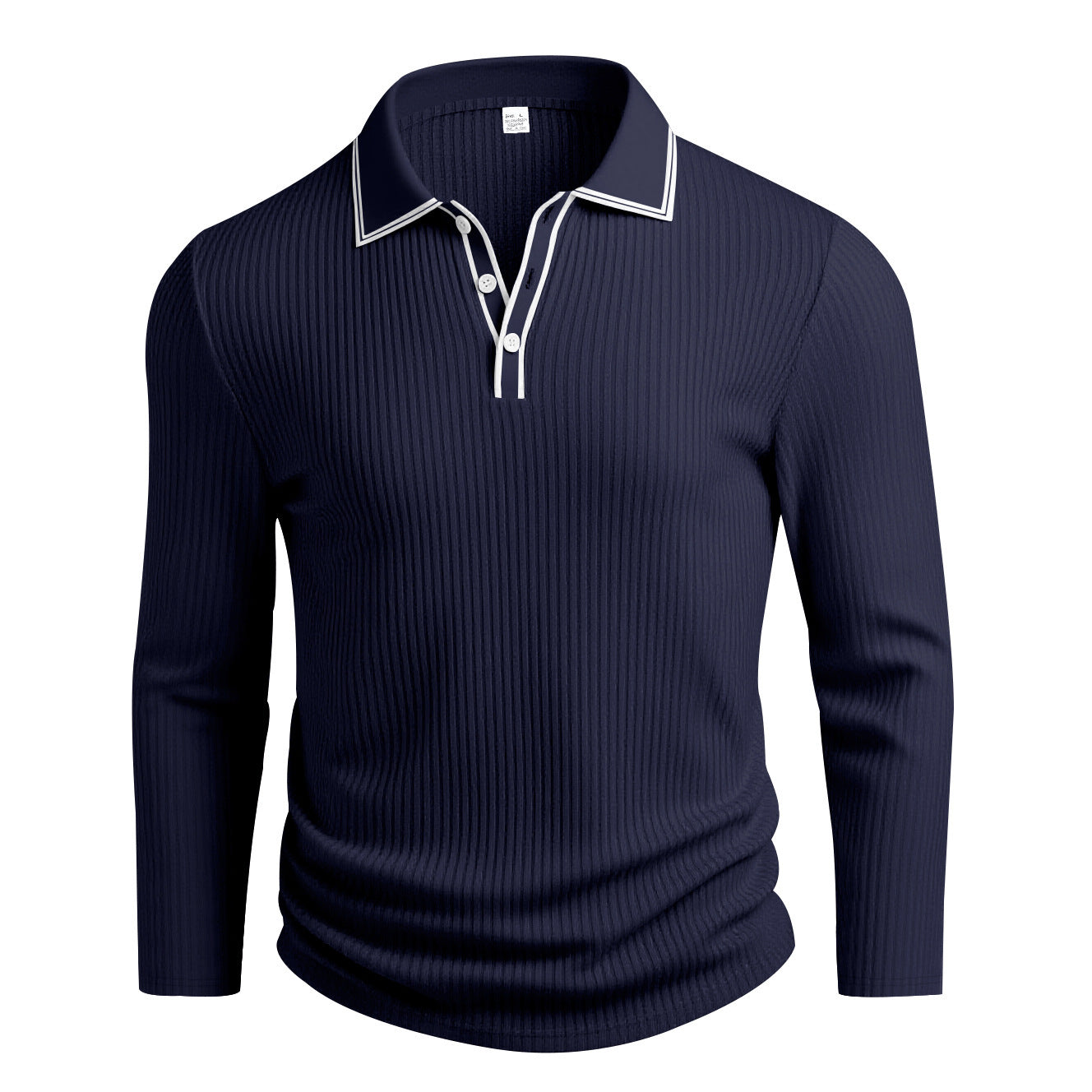 Men's Premium Vertical Ribbed Long Sleeve Polo Shirt - Slim Fit Business Casual Knitwear