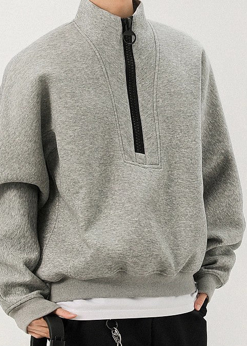 Men’s Oversized Half-Zip Stand Collar Sweatshirt – Streetwear High Street Winter Pullover