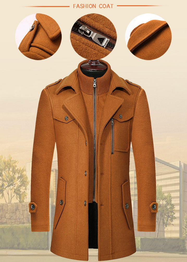 Men’s Winter Wool Blend Double‑Collar Overcoat – Business & Everyday Cold‑Weather Coat