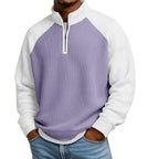 Men's Casual Color-Block Waffle Knit Quarter-Zip Pullover