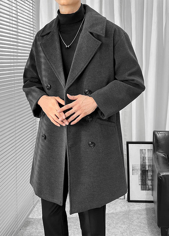 Men's British Style Wool Blend Overcoat - Long Loose-Fit Trench Coat for Autumn