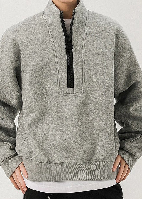 Men’s Oversized Half-Zip Stand Collar Sweatshirt – Streetwear High Street Winter Pullover