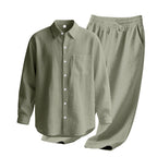 Men's 2-Piece Linen Outfits Casual Long Sleeve Button Down Shirt and Pants Set Beach Vacation Suits
