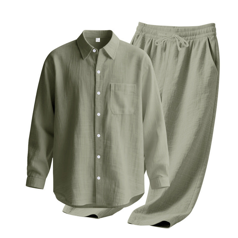Men's 2-Piece Linen Outfits Casual Long Sleeve Button Down Shirt and Pants Set Beach Vacation Suits