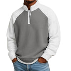 Men's Casual Color-Block Waffle Knit Quarter-Zip Pullover