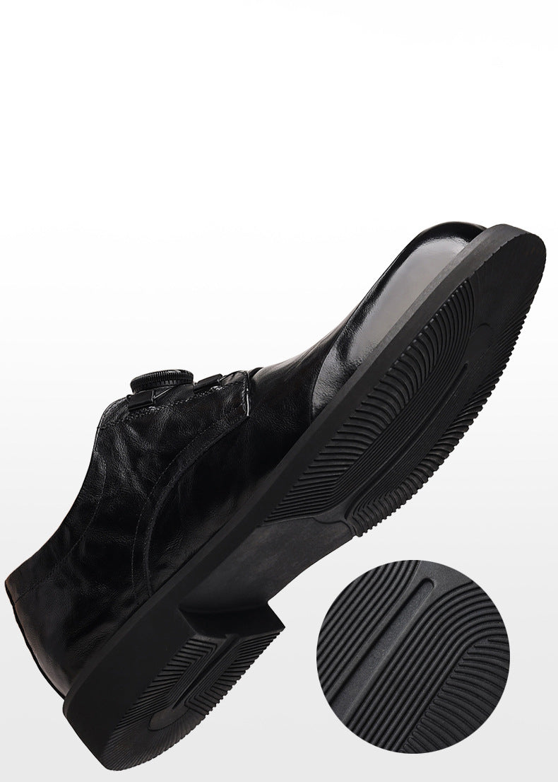 Men’s Genuine Leather Dress Shoes with Rotary Buckle — Business & Casual Oxford Style