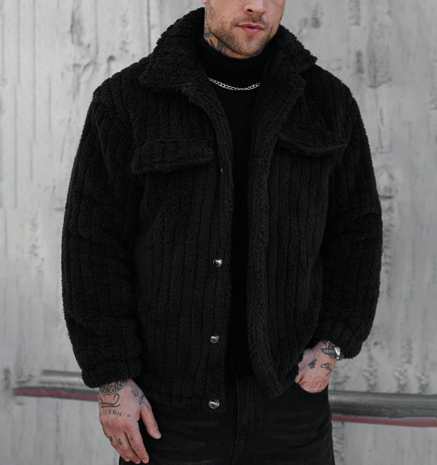 Men’s Plush Fleece Collar Jacket – Warm, Soft & Casual Winter Outerwear