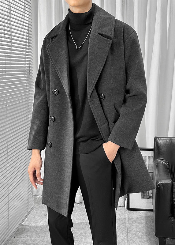 Men's British Style Wool Blend Overcoat - Long Loose-Fit Trench Coat for Autumn