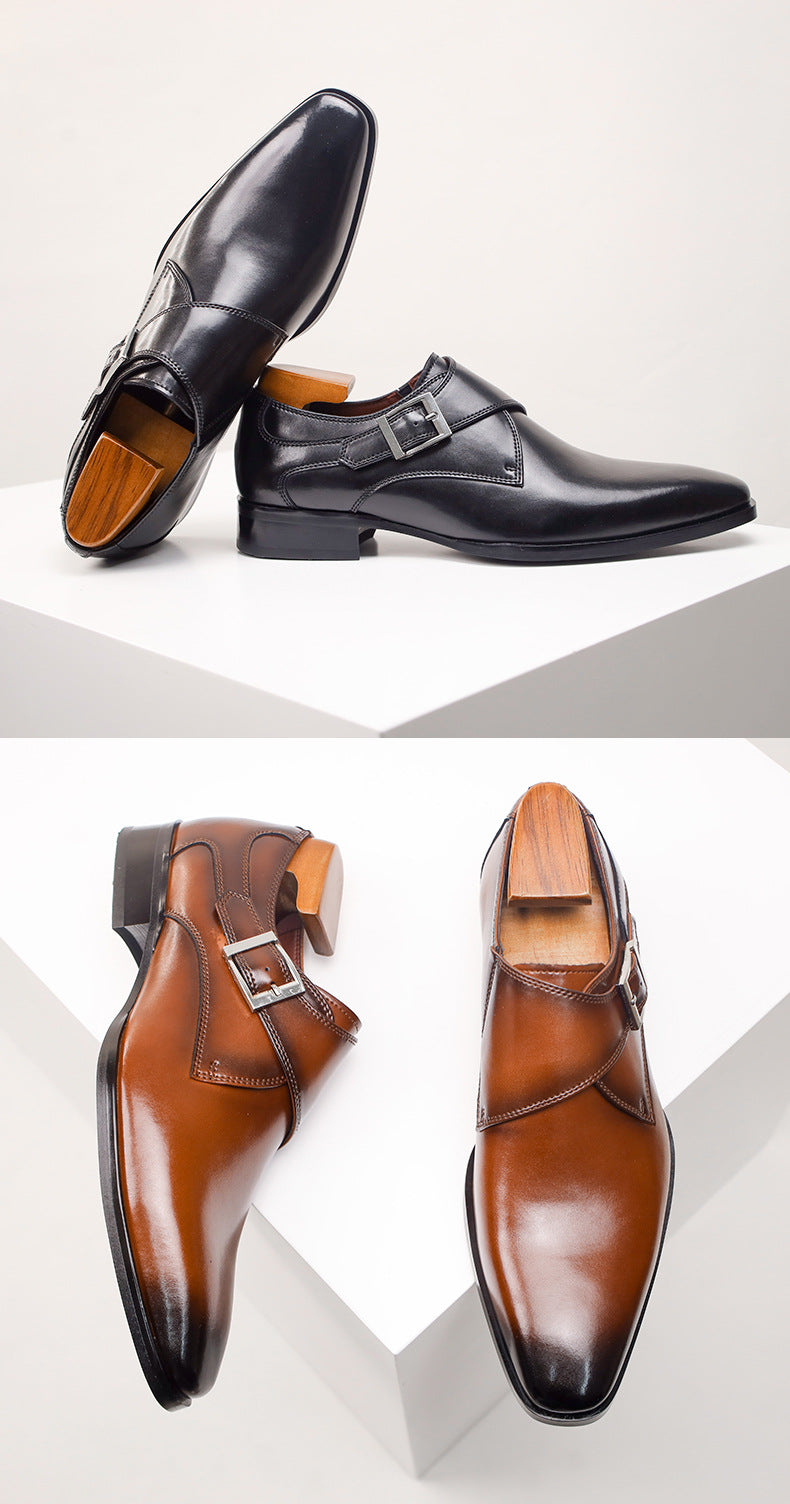 Square-Toe Genuine Leather Monk Shoes