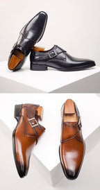 Square-Toe Genuine Leather Monk Shoes