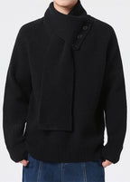 Men’s Buttoned Scarf-Collar Knit Sweater