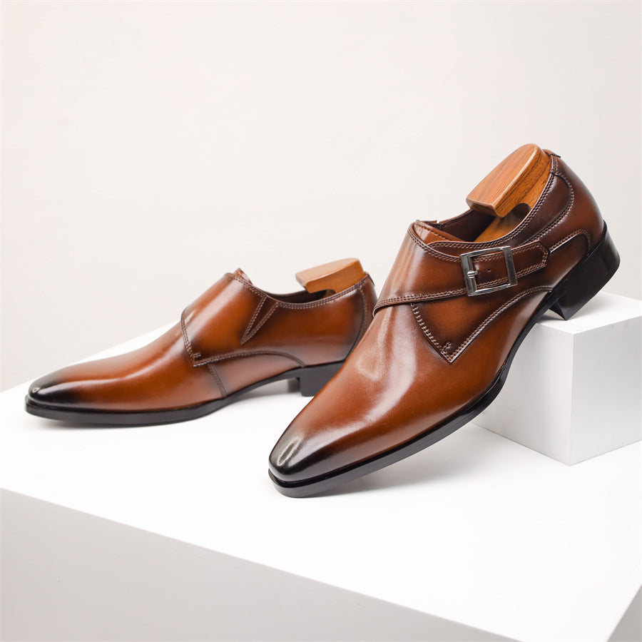 Square-Toe Genuine Leather Monk Shoes