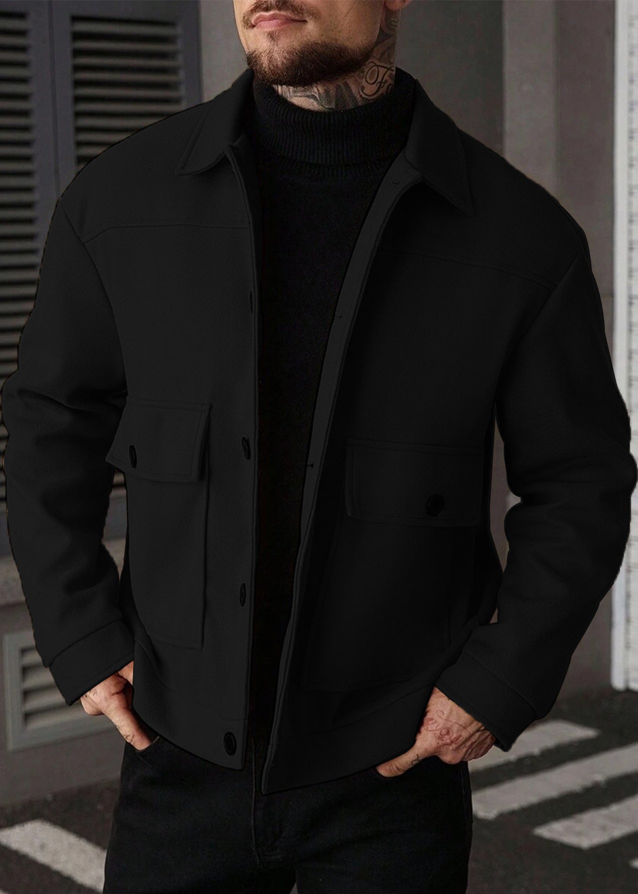 Men’s Casual Wool-Blend Relaxed Fit Overshirt Jacket – Soft Handle, Structured Look, Everyday Warmth