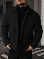 Men’s Casual Lightweight Wool-Blend Workwear Jacket – Button-Up Lapel Coat with Utility Patch Pockets