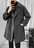 Men's British Style Wool Blend Overcoat - Long Loose-Fit Trench Coat for Autumn