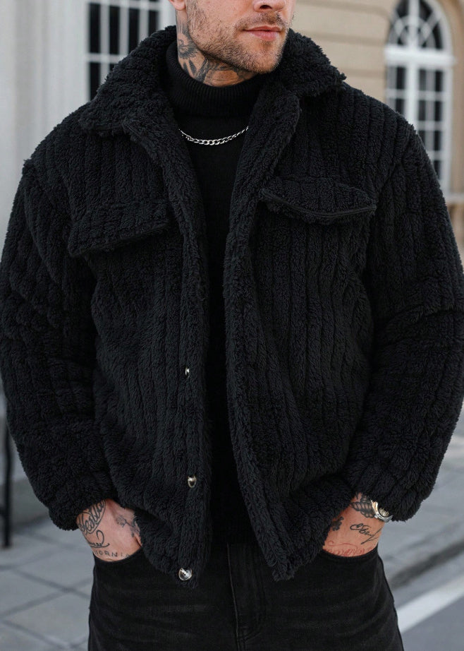 Men’s Plush Fleece Collar Jacket – Warm, Soft & Casual Winter Outerwear