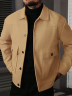Men’s Casual Lightweight Wool-Blend Workwear Jacket – Button-Up Lapel Coat with Utility Patch Pockets