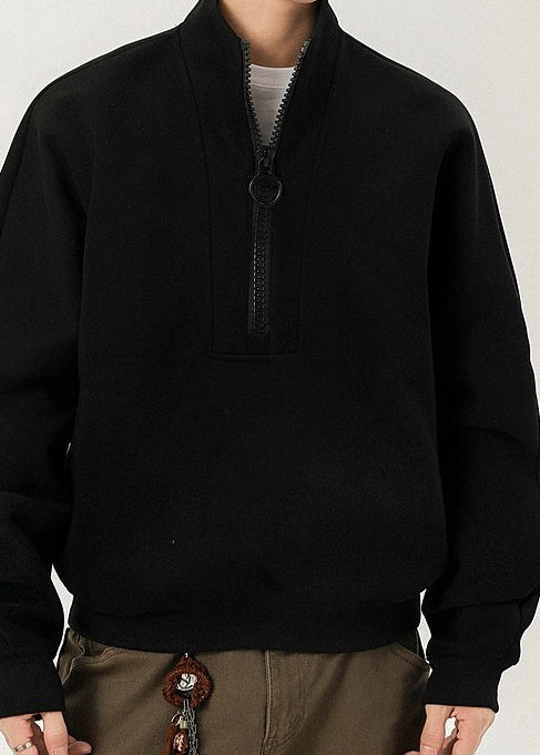 Men’s Oversized Half-Zip Stand Collar Sweatshirt – Streetwear High Street Winter Pullover