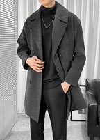 Men's British Style Wool Blend Overcoat - Long Loose-Fit Trench Coat for Autumn