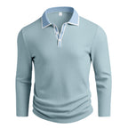 Men's Premium Vertical Ribbed Long Sleeve Polo Shirt - Slim Fit Business Casual Knitwear