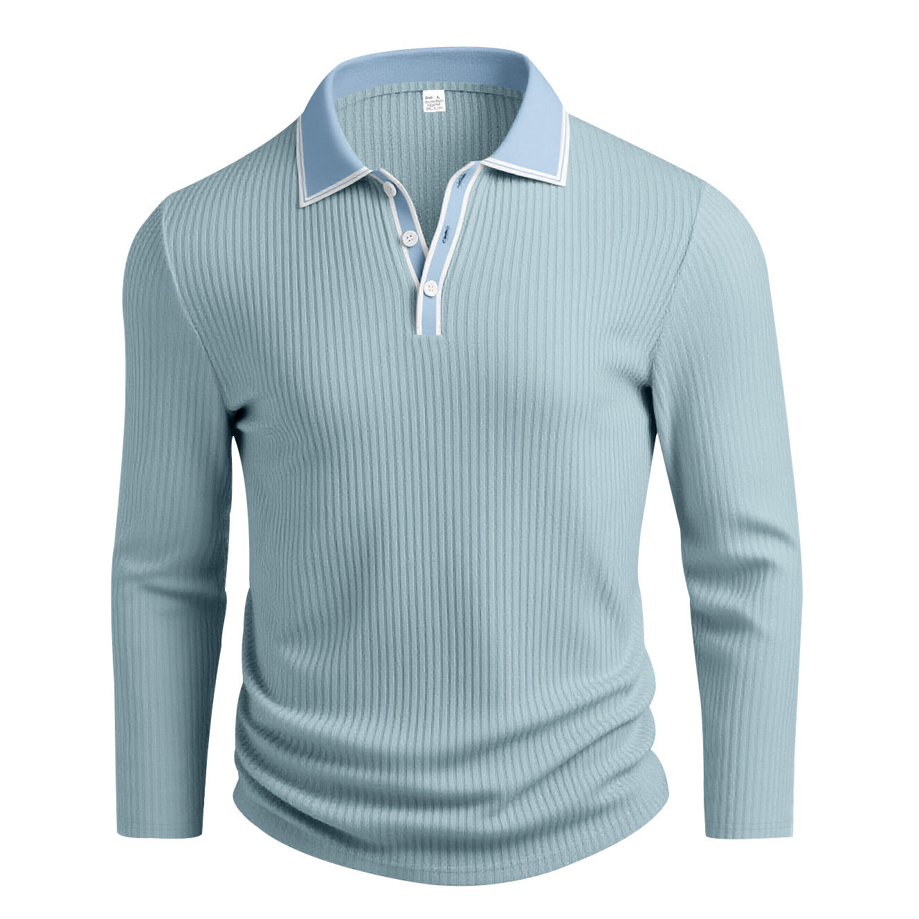 Men's Premium Vertical Ribbed Long Sleeve Polo Shirt - Slim Fit Business Casual Knitwear
