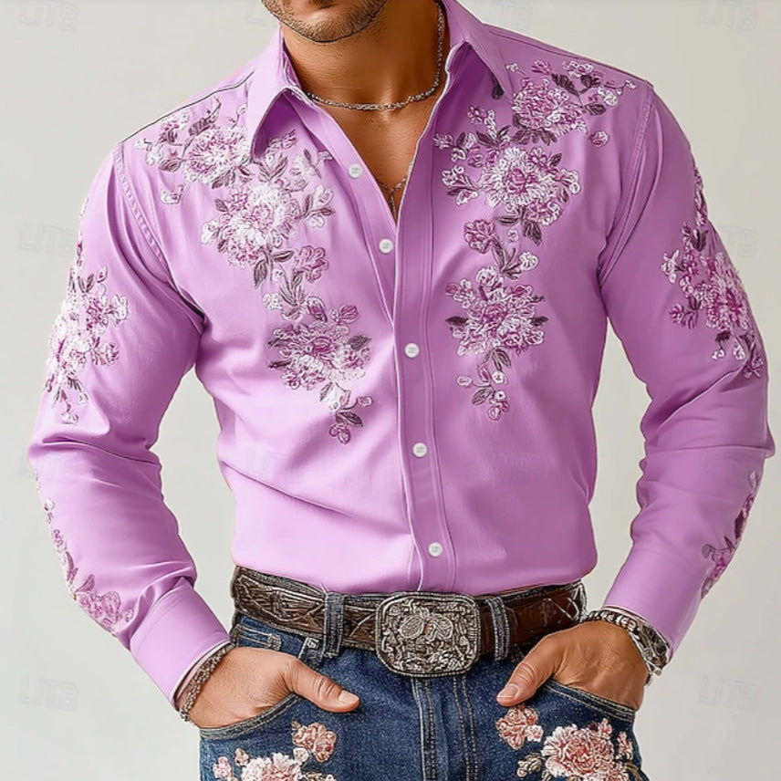 Men's Western Floral Heritage Slim-Fit Shirt - Premium 4-Way Stretch