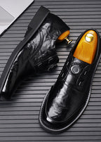 Men’s Genuine Leather Dress Shoes with Rotary Buckle — Business & Casual Oxford Style