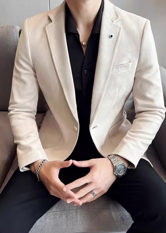 Men’s Premium Suede Texture Single-Breasted Blazer – Elegant One-Button Business Casual