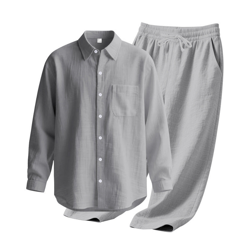 Men's 2-Piece Linen Outfits Casual Long Sleeve Button Down Shirt and Pants Set Beach Vacation Suits