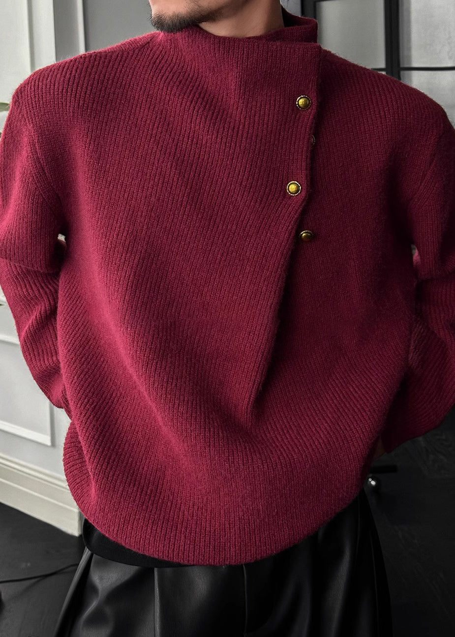 Vintage High-Neck Heavyweight Button Sweater for Men