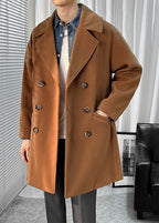 Men's British Style Wool Blend Overcoat - Long Loose-Fit Trench Coat for Autumn