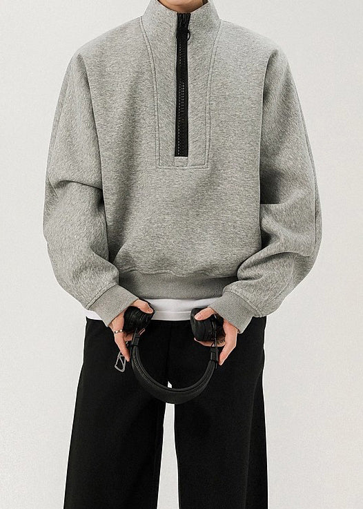 Men’s Oversized Half-Zip Stand Collar Sweatshirt – Streetwear High Street Winter Pullover
