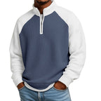 Men's Casual Color-Block Waffle Knit Quarter-Zip Pullover