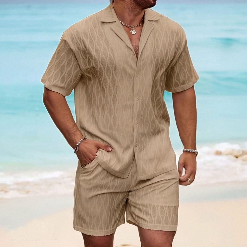 Men's Summer Textured Waffle Knit Shirt & Shorts Set